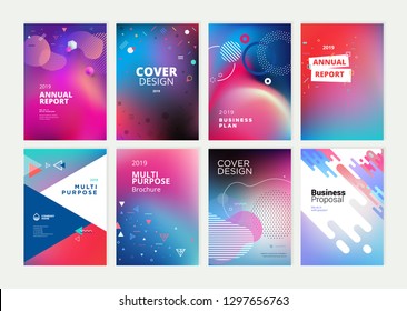 Set of brochure, annual report, flyer design templates in A4 size. Vector illustrations for business presentation, business paper, corporate document cover and layout template designs.