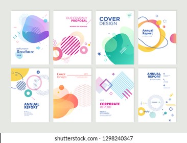 Set of brochure, annual report, flyer design templates in A4 size. Vector illustrations for business presentation, business paper, corporate document cover and layout template designs.