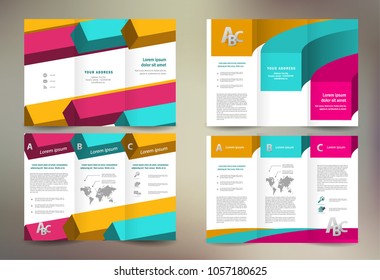 Set Brochure colored 3d line squares cover design template