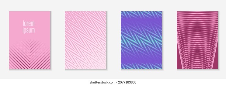 Seleccione un folleto. Aplicación web de colores, pantalla móvil, libro, simulación de invitación. Morado y turquesa. Establezca el folleto como una tapa de moda minimalista. Elemento geométrico de línea.