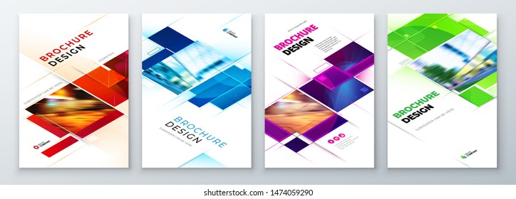 Set of Brochure Cover Template Layout Design. Corporate business annual report, catalog, magazine, flyer mockup. Creative modern bright concept with square shape