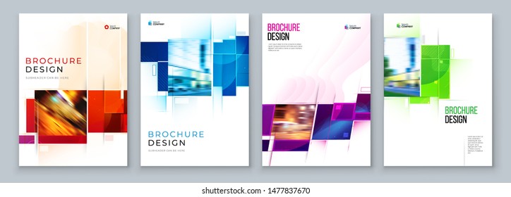 Set of Brochure Cover Template Layout Design. Corporate business annual report, catalog, magazine, flyer mockup. Creative modern bright concept with square shape