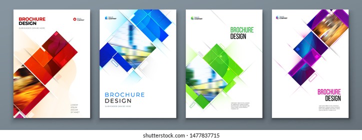 Set of Brochure Cover Template Layout Design. Corporate business annual report, catalog, magazine, flyer mockup. Creative modern bright concept with square shape