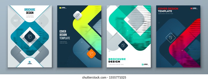 Set of Brochure Cover Template Layout Design. Corporate business annual report, catalog, magazine, flyer mockup. Creative modern bright concept with square shape