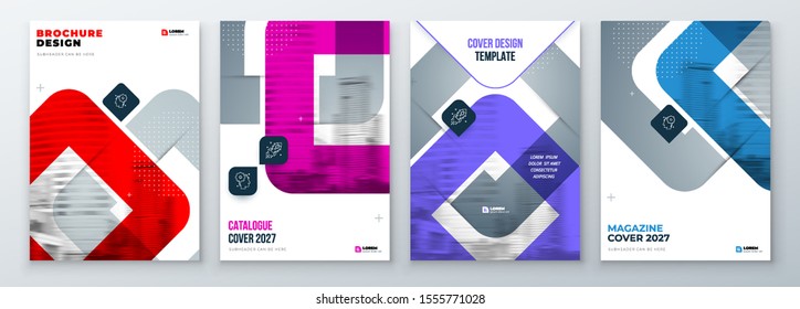 Set of Brochure Cover Template Layout Design. Corporate business annual report, catalog, magazine, flyer mockup. Creative modern bright concept with square shape