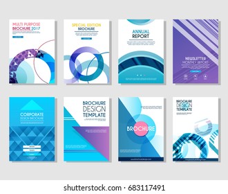 Set of brochure design, annual report, flyer design templates in A4 size. Vector illustrations for business presentation, business paper, corporate document cover and layout template designs.