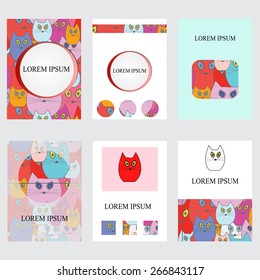 set of brochure design with cartoon cats-stock vector