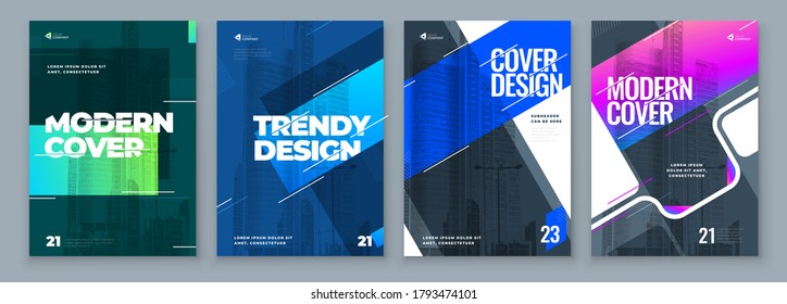 Set of Brochure Design Cover Template for Brochure, Catalog, Layout with Color Shapes. Modern Vector illustration Brochure Concept in Dark Colors
