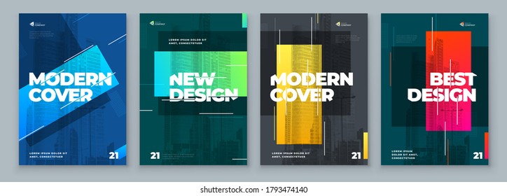 Set of Brochure Design Cover Template for Brochure, Catalog, Layout with Color Shapes. Modern Vector illustration Brochure Concept in Dark Colors