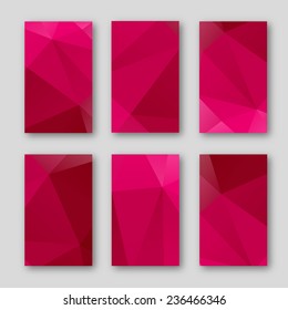 Set of brochure design templates. Geometric triangular abstract  backgrounds. Mobile technologies, applications and online services concept, vector illustration