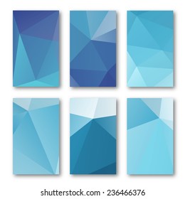 Set of brochure design templates. Geometric triangular abstract  backgrounds. Mobile technologies, vector illustration