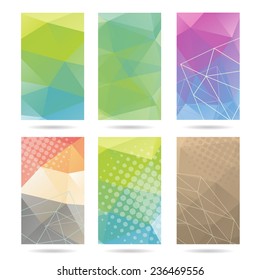 Set of brochure design templates. Geometric triangular abstract  backgrounds. Mobile technologies, vector illustration