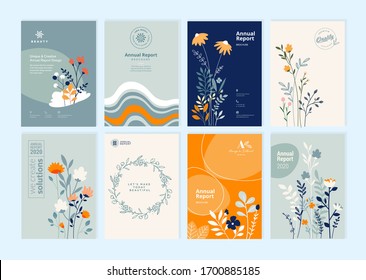 Set Of Brochure Designs On The Subject Of Nature, Spring, Beauty, Fashion, Natural And Organic Products, Environment. Vector Illustration Or Cover Design Templates, Annual Reports, Marketing Material.