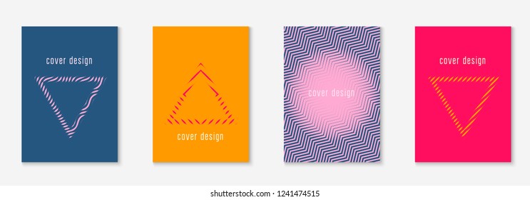 Set brochure. Digital placard, folder, patent, annual report mockup. Orange and pink. Set brochure as minimalist trendy cover. Line geometric element.