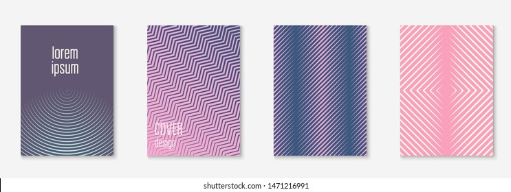 Set brochure. Digital wallpaper, web app, certificate, folder concept. Purple and pink. Set brochure as minimalist trendy cover. Line geometric element.
