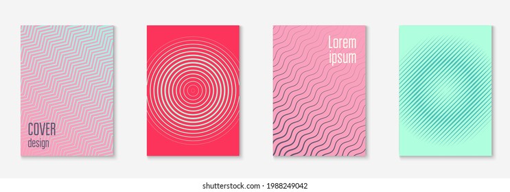 Set brochure. Dynamic wallpaper, journal, notebook, certificate concept. Red and green. Set brochure as minimalist trendy cover. Line geometric element.