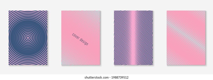 Broschüre setzen. Elegante Web-App, Patent, Ordner, Geschäftsbericht Mock-up. Violett und rosa. Prospekte als minimalistisch-trendige Cover festlegen. Geometrisches Element der Linie.