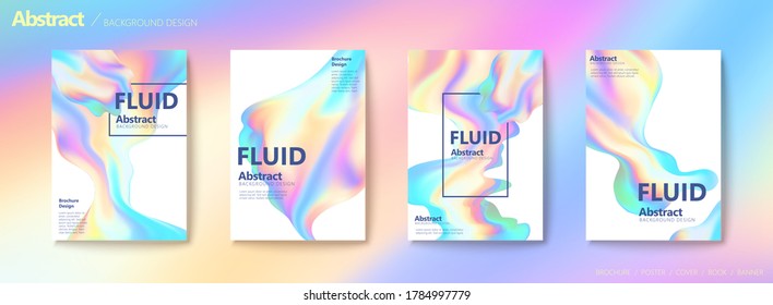 Set Of Brochure And Flyer Cover Template, Holographic Texture In Fluid Shaped Clipping Masks