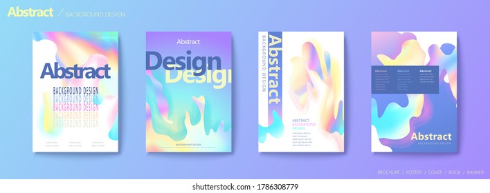 Set of brochure and flyer cover template, holographic fluid pattern in shaped clipping masks, color contrast design