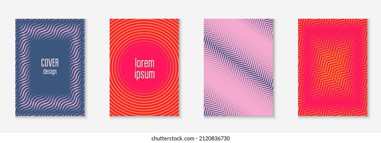Set brochure. Futuristic journal, banner, booklet, page mockup. Orange and pink. Set brochure as minimalist trendy cover. Line geometric element.