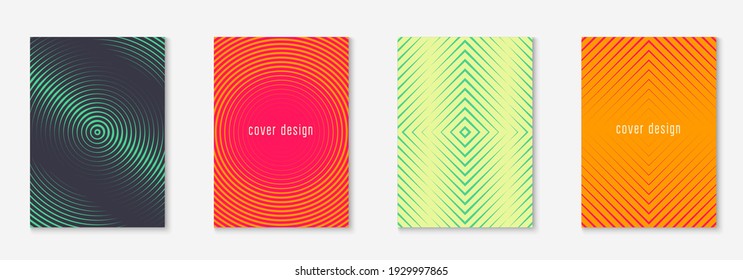 Set brochure. Green and yellow. Cool report, page, wallpaper, certificate mockup. Set brochure as minimalist trendy cover. Line geometric element.