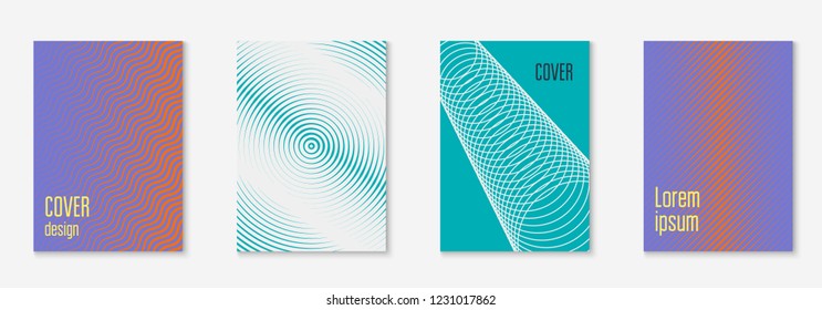 Set brochure. Hipster journal, mobile screen, presentation, book concept. Orange and purple. Set brochure as minimalist trendy cover. Line geometric element.