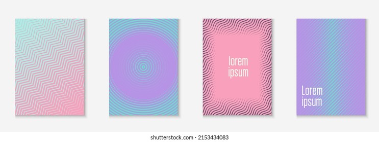 Set brochure. Hipster journal, notebook, wallpaper, invitation layout. Purple and turquoise. Set brochure as minimalist trendy cover. Line geometric element.