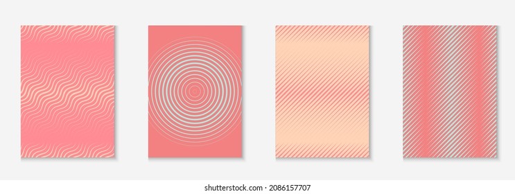 Set brochure. Linear annual report, booklet, journal, certificate mockup. Pink and turquoise. Set brochure as minimalist trendy cover. Line geometric element.