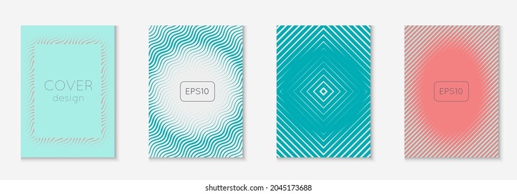 Set brochure. Material page, certificate, annual report, folder concept. Pink and turquoise. Set brochure as minimalist trendy cover. Line geometric element.