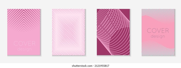 Set brochure. Memphis web app, report, presentation, wallpaper layout. Purple and pink. Set brochure as minimalist trendy cover. Line geometric element.