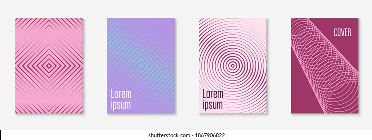 Seleccione un folleto. Pantalla móvil minimalista, folleto, fondo de pantalla, disposición de cuadernos. Morado y turquesa. Establezca el folleto como una cubierta de moda minimalista. Elemento geométrico de línea.