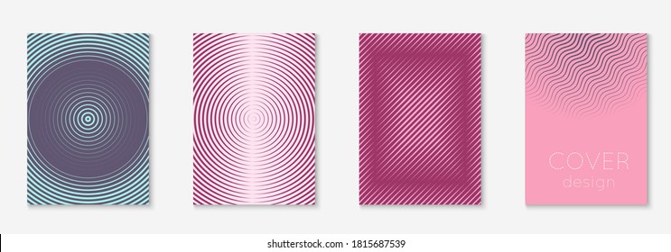 Seleccione un folleto. Página minimalista, pantalla móvil, libro, burla de folletos. Púrpura y rosa. Establezca el folleto como una cubierta de moda minimalista. Elemento geométrico de línea.
