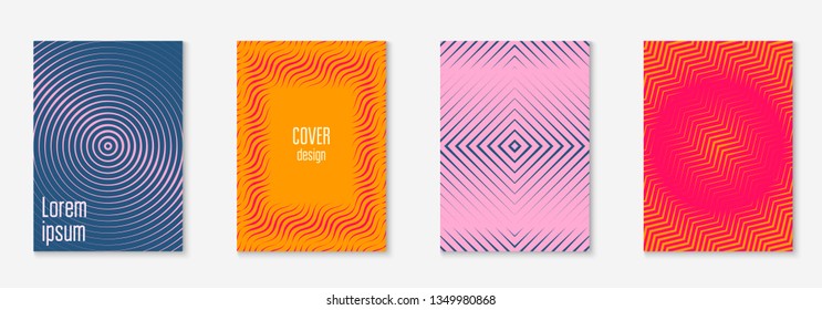 Set brochure. Multiply notebook, banner, booklet, folder layout. Orange and pink. Set brochure as minimalist trendy cover. Line geometric element.