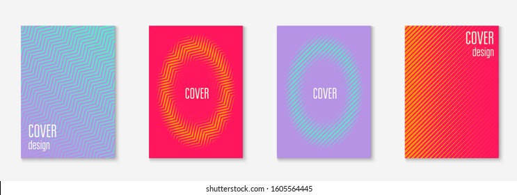Set brochure. Orange and pink. Color presentation, patent, placard, invitation mockup. Set brochure as minimalist trendy cover. Line geometric element.