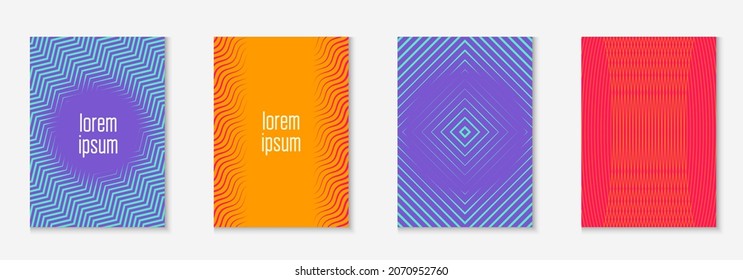 Set brochure. Orange and pink. Elegant wallpaper, patent, mobile screen, placard layout. Set brochure as minimalist trendy cover. Line geometric element.