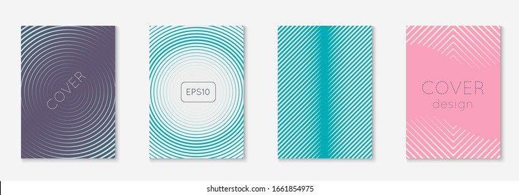 Coloque un folleto. Rosa y turquesa. Patente de semitono, certificado, página, informe de burla. Ajuste el folleto como una tapa de tendencia minimalista. Elemento geométrico de línea.