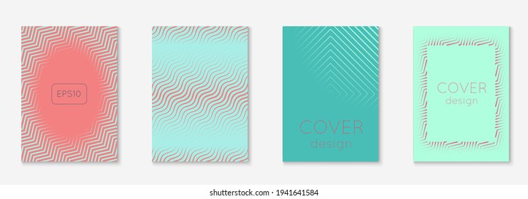 Set brochure. Pink and turquoise. Vintage booklet, journal, invitation, folder layout. Set brochure as minimalist trendy cover. Line geometric element.
