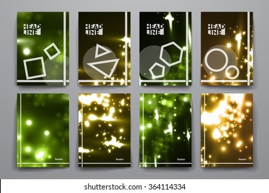 Set of brochure, poster design templates in neon molecule structure style