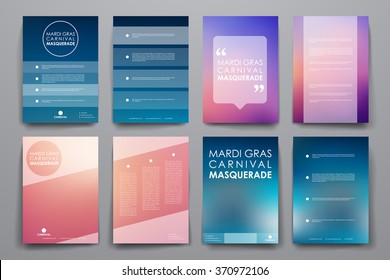 Set of brochure, poster design templates in Mardi Gras style