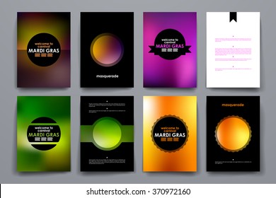 Set of brochure, poster design templates in Mardi Gras style