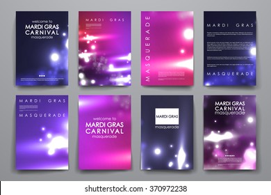 Set of brochure, poster design templates in Mardi Gras style