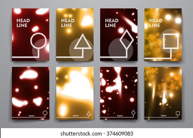Set of brochure, poster design templates in neon molecule structure style