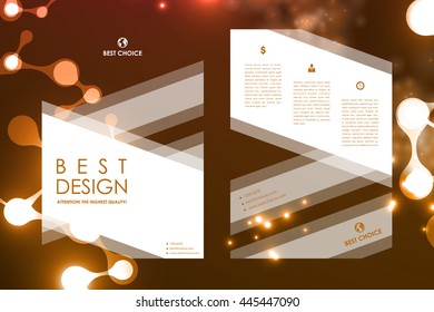 Set of brochure, poster design templates in neon molecule structure style