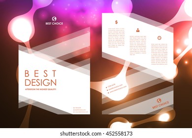 Set of brochure, poster design templates in neon molecule structure style