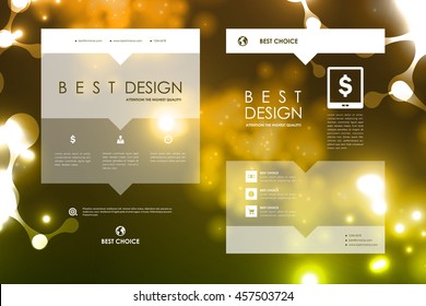 Set of brochure, poster design templates in neon molecule structure style