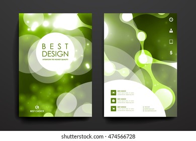 Set of brochure, poster design templates in neon molecule structure style