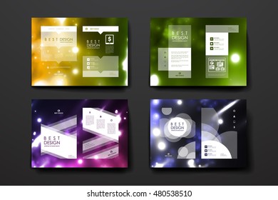 Set of brochure, poster design templates in neon molecule structure style
