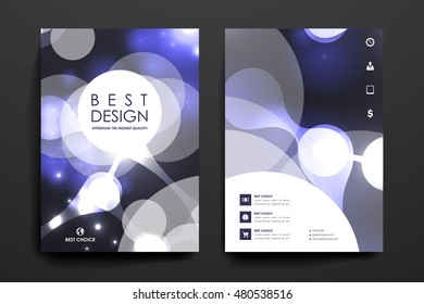 Set of brochure, poster design templates in neon molecule structure style