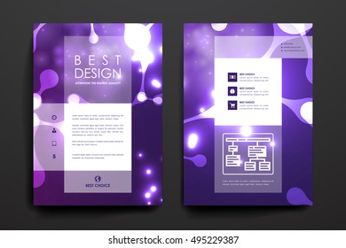 Set of brochure, poster design templates in neon molecule structure style