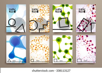 Set of brochure, poster templates in DNA molecule style. Beautiful design